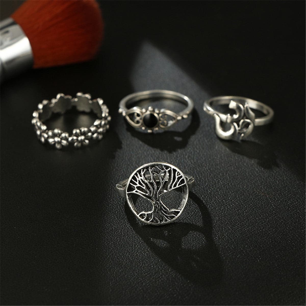 Black & Silver-Plated Botany Ring Set