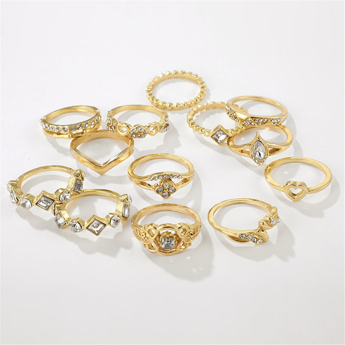 Cubic Zirconia & 18K Gold-Plated Open Alternating Heart Ring Set