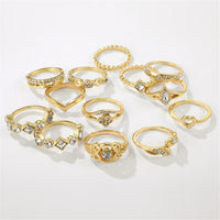 Cubic Zirconia & 18k Gold-Plated Open Alternating Heart Ring Set