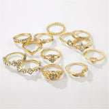 Cubic Zirconia & 18k Gold-Plated Open Alternating Heart Ring Set
