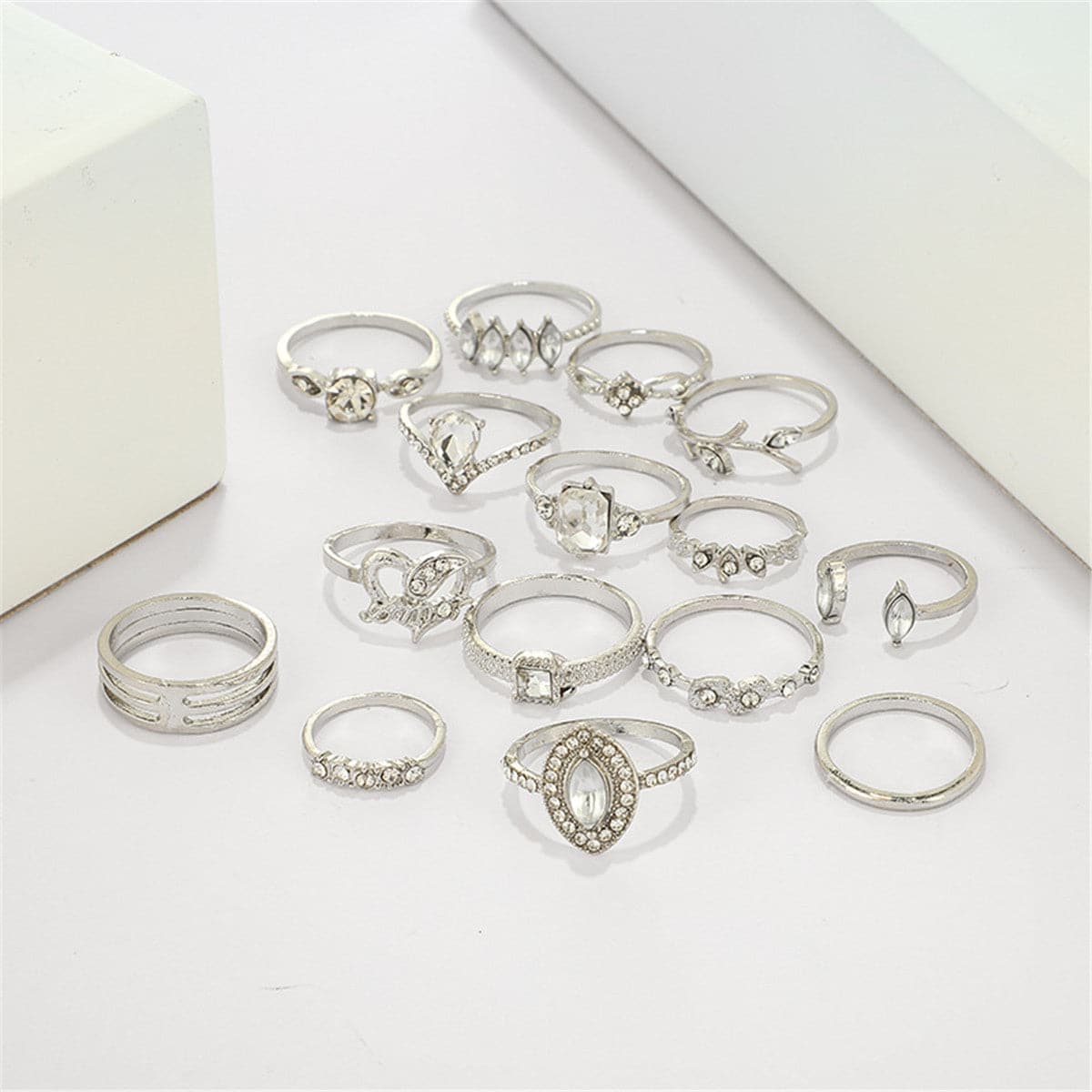 Cubic Zirconia and Silver-Plated Heart Ring Set, jewelry gift sets for women, elegant gift for her, styled look