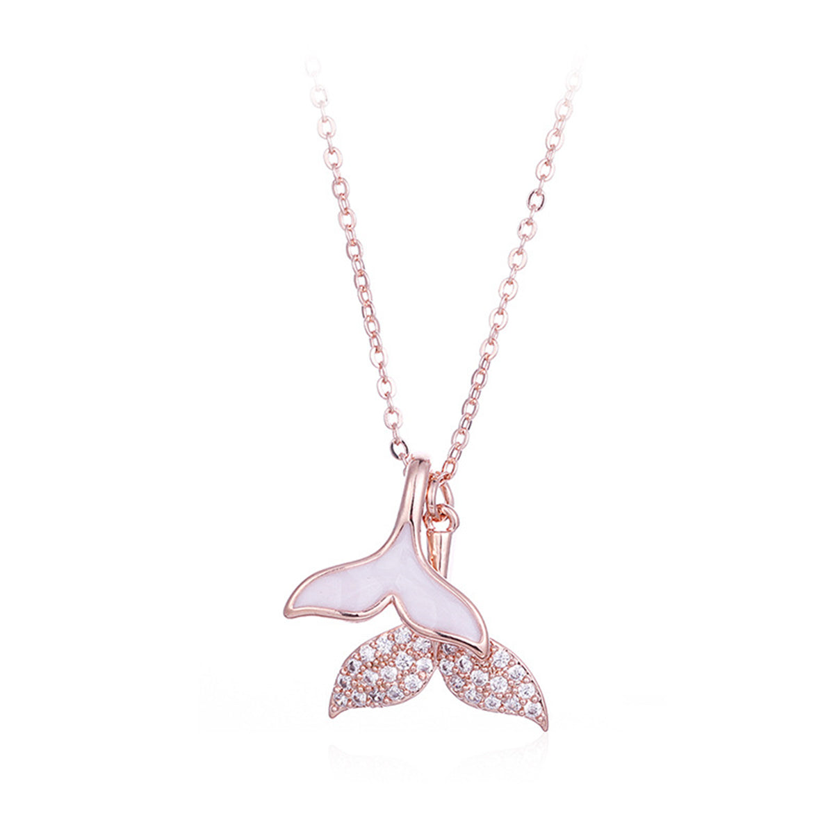 Cubic Zirconia and Whale Tail Pendant Necklace, pendant necklace for women, everyday style, side view
