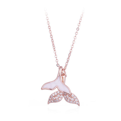Cubic Zirconia and Whale Tail Pendant Necklace, pendant necklace for women, everyday style, side view