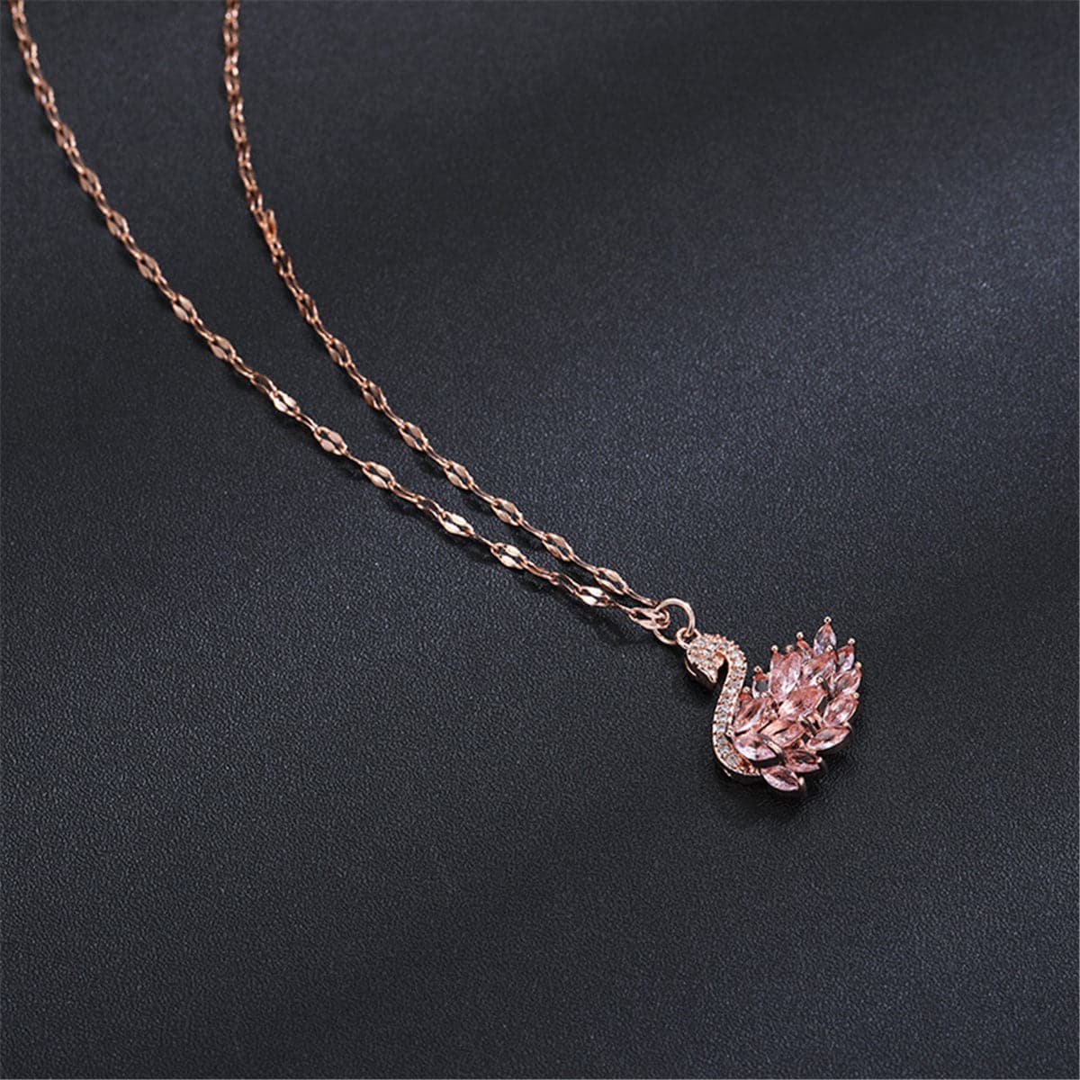 Pink Crystal 18K Rose Gold-Plated Swan Pendant Necklace