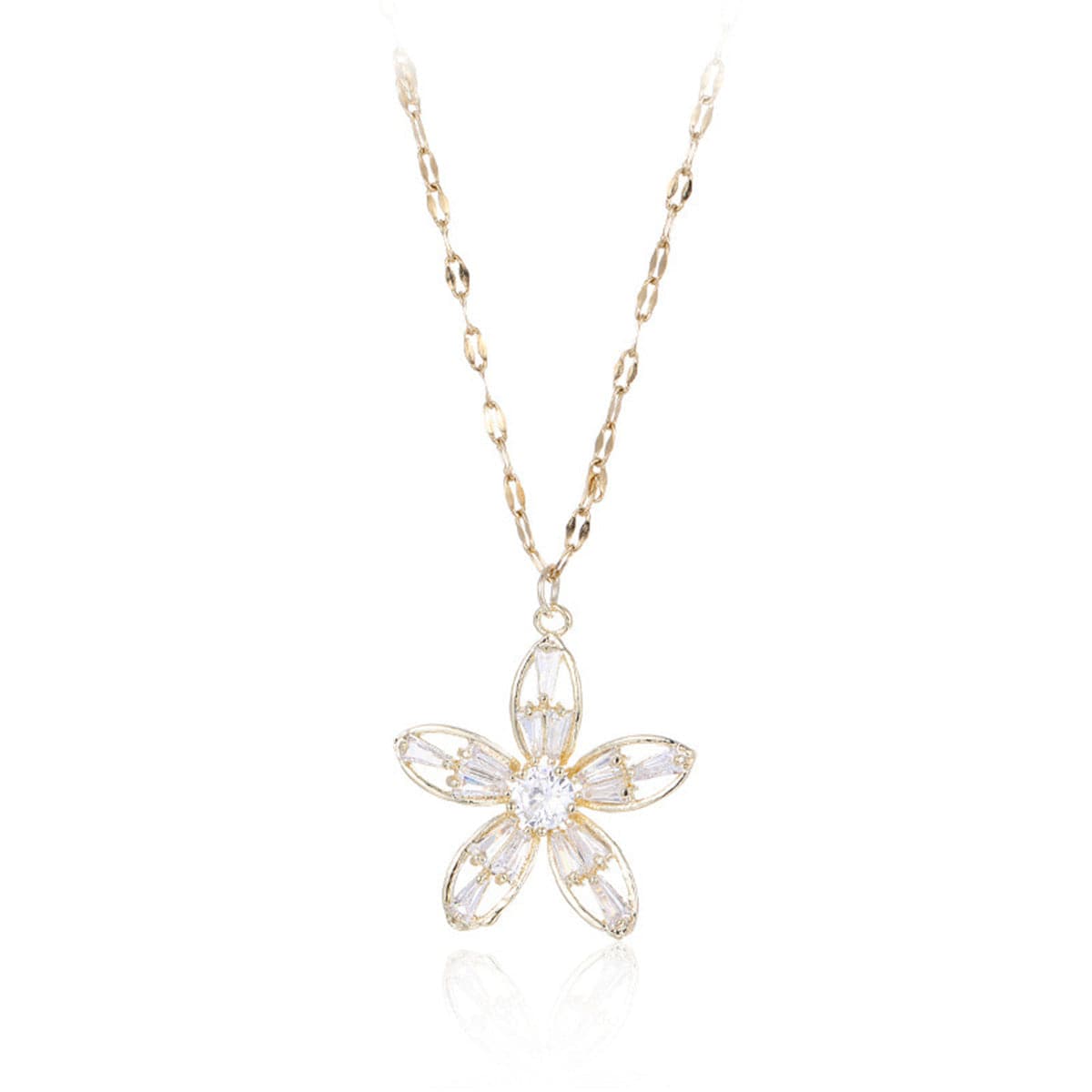 Cubic Zirconia & 18K Gold-Plated Flower Pendant Necklace