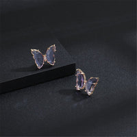 Purple Crystal & Rose Goldtone Butterfly Stud Earrings