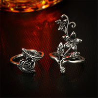 Silvertone Floral Leaf Ring Set