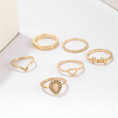 Cubic Zirconia & Resin 18K Gold-Plated Openwork Heart Ring Set