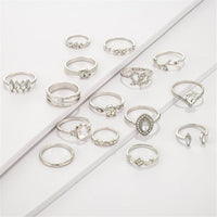 Cubic Zirconia & Silver-Plated Heart Ring Set