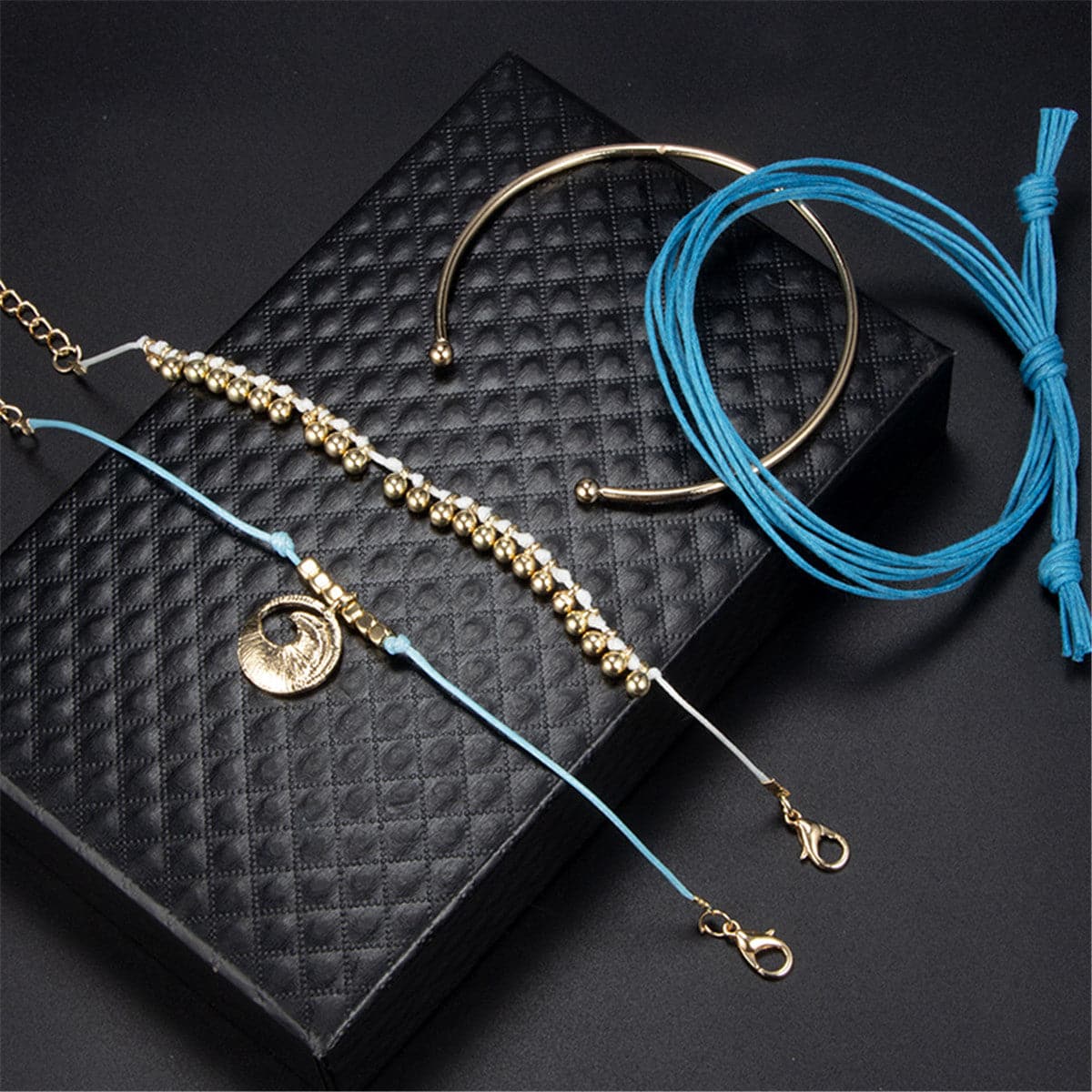 Blue & 18K Gold-Plated Wave Charm Bracelet Set