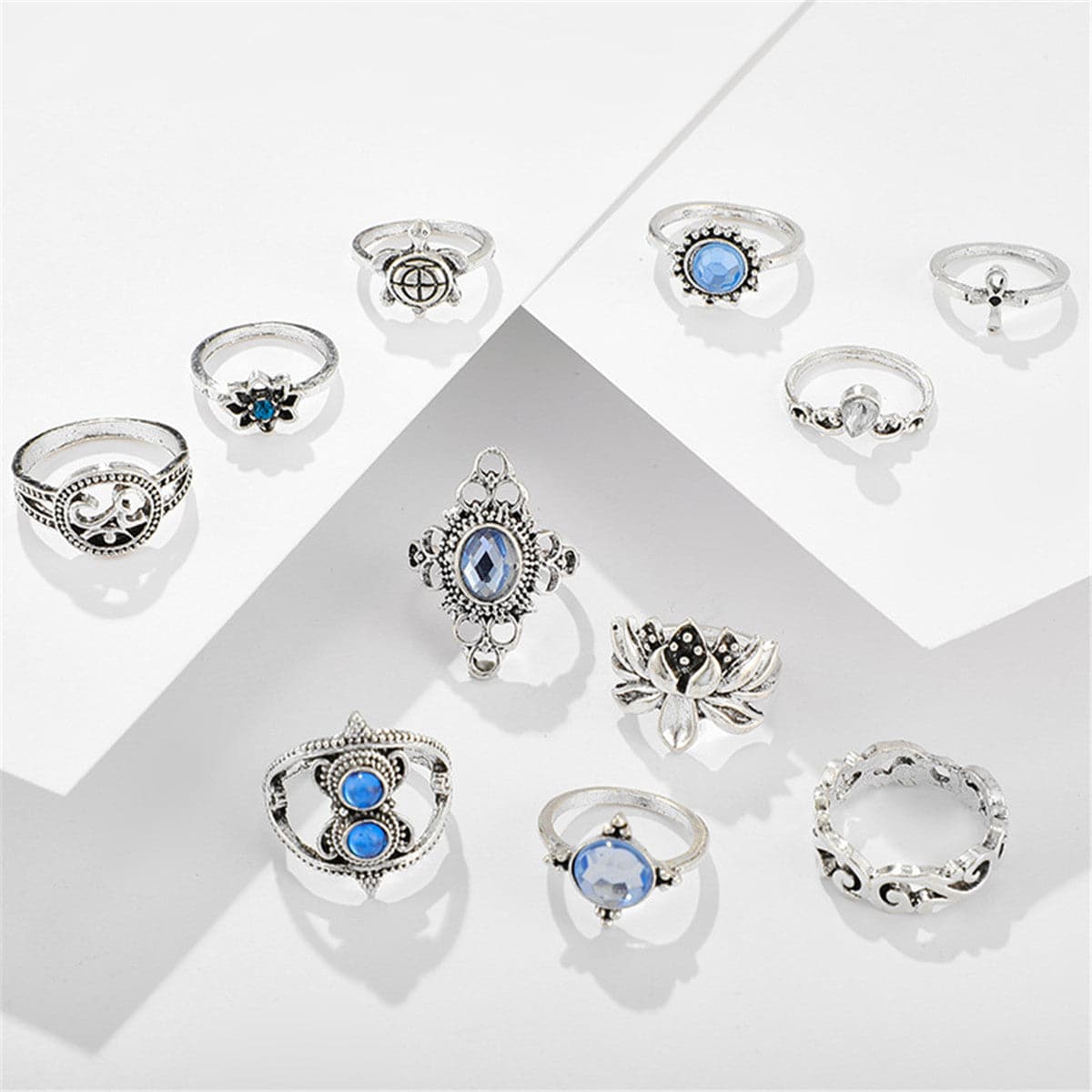 Cubic Zirconia & Silver-Plated Tortoise Ring Set