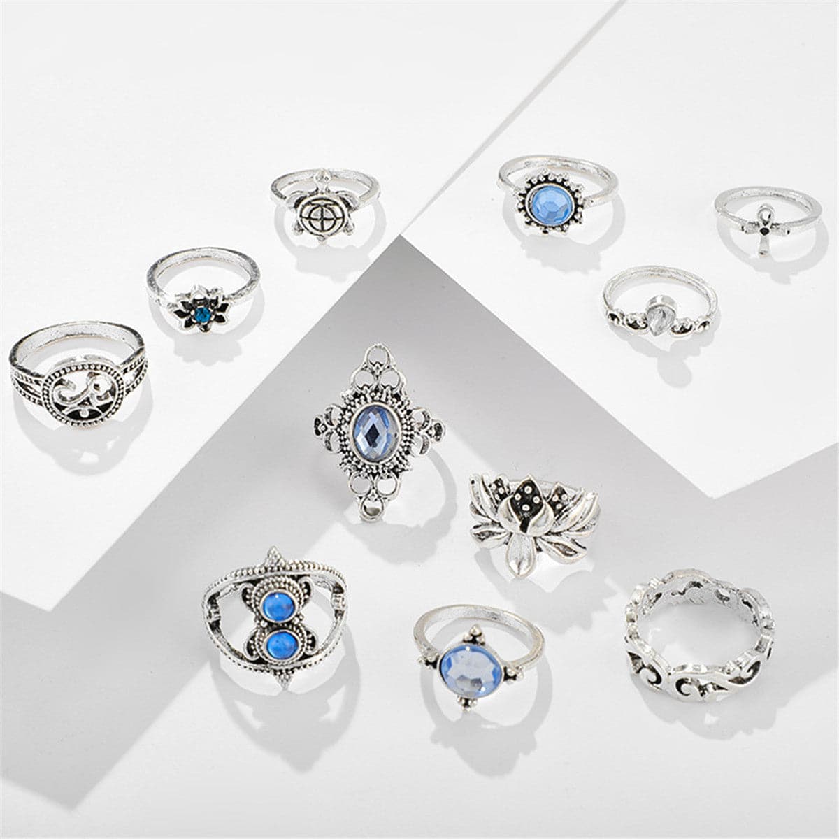Cubic Zirconia and Silver-Plated Tortoise Ring Set, jewelry gift sets for women, dainty minimalist design, styled look