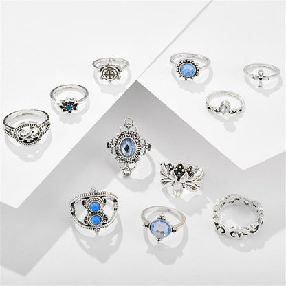 Cubic Zirconia and Silver-Plated Tortoise Ring Set, jewelry gift sets for women, dainty minimalist design, styled look