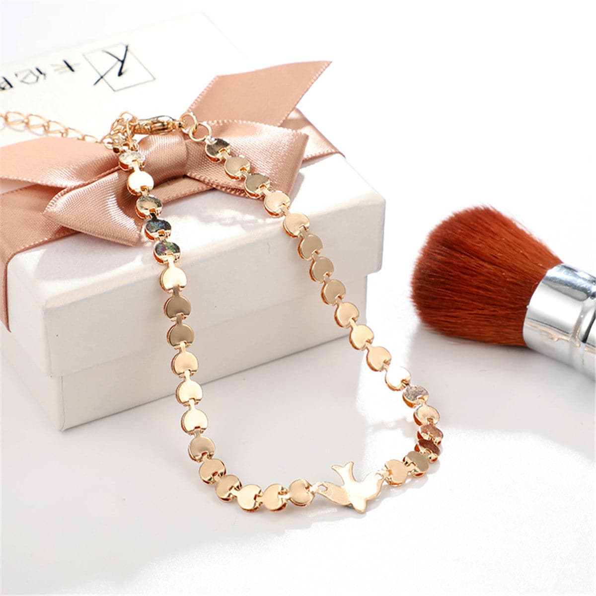 18K Gold-Plated Bird Bracelet, gold bracelet for women, botanical inspired, side view