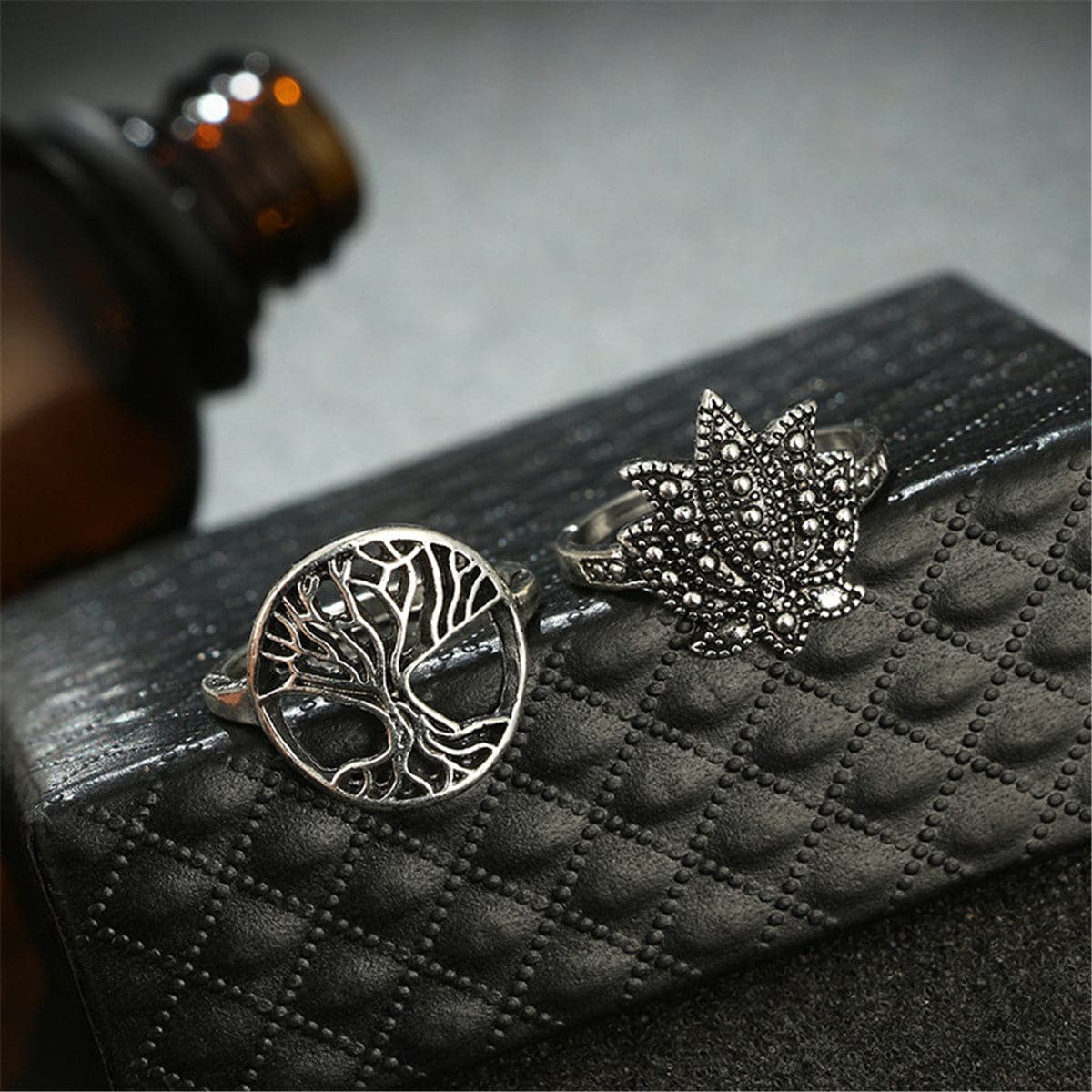 Black & Silver-Plated Botany Ring Set