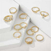 Cubic Zirconia & 18k Gold-Plated Open Alternating Heart Ring Set