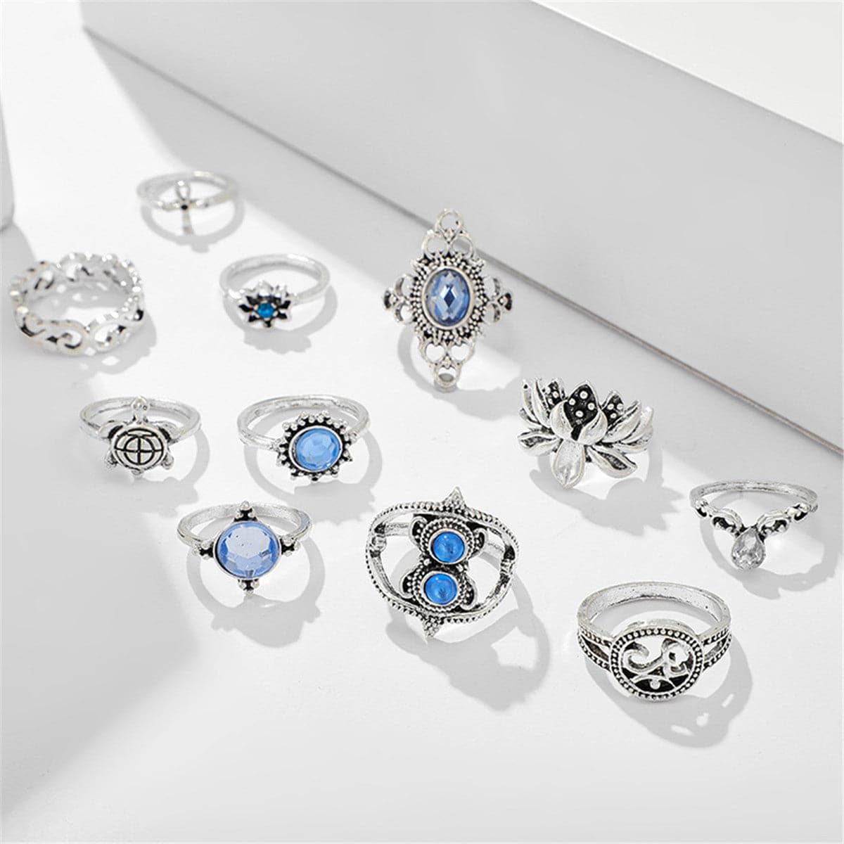 Cubic Zirconia & Silver-Plated Tortoise Ring Set