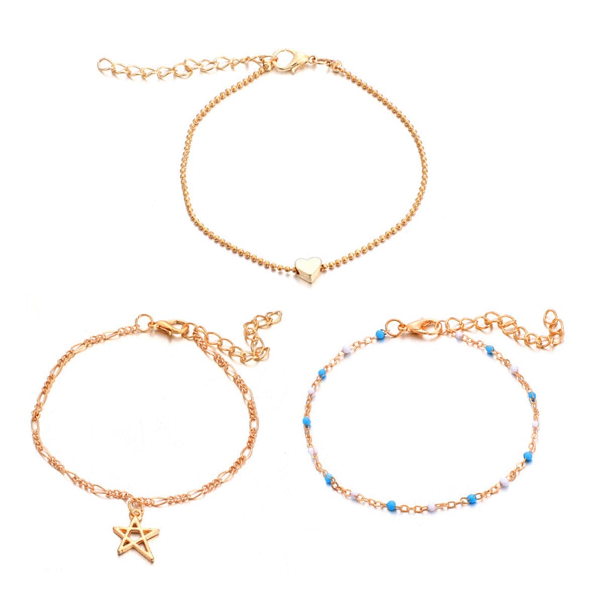 18K Gold-Plated Star & Heart Bracelet Set