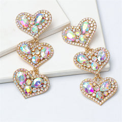 Light Colored Crystal & Cubic Zirconia 18K Gold-Plated Heart Drop Earrings