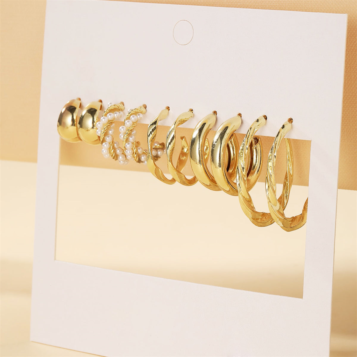 Pearl and 18K Gold-Plated Twisted Hoop Earrings Set, jewelry gift sets for women, everyday style, side view