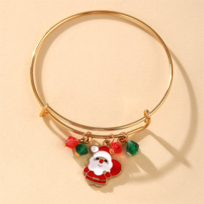 Green and Red Beaded Santa Adjustable Charm Bangle, bangle bracelet, vintage-inspired design, side view