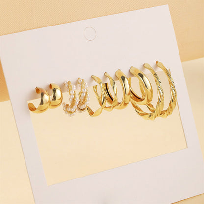Pearl and 18K Gold-Plated Twisted Hoop Earrings Set, jewelry gift sets for women, everyday style, front view