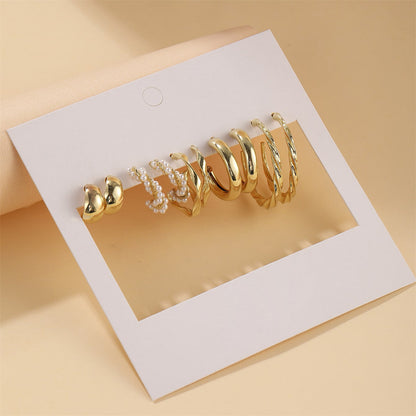 Pearl and 18K Gold-Plated Twisted Hoop Earrings Set, jewelry gift sets for women, everyday style, lifestyle look