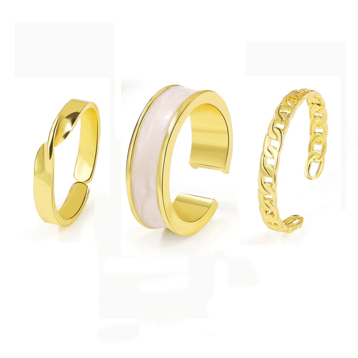 Enamel and 18K Gold-Plated Open Ring Set, jewelry gift sets for women, vintage-inspired design, side view