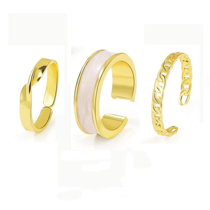 Enamel and 18K Gold-Plated Open Ring Set, jewelry gift sets for women, vintage-inspired design, side view