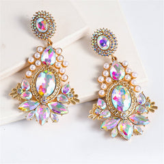 Pink Crystal & Cubic Zirconia Pearl 18K Gold-Plated Drop Earrings