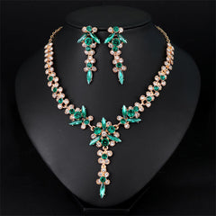 Green Crystal & Cubic Zirconia Lariat Necklace Set