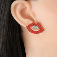 Red Cubic Zirconia & Goldtone Lips Stud Earrings