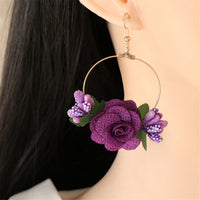 Purple Lace & Goldtone Rose Drop Earrings