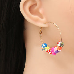 Pink Polymer Clay & 18K Gold-Plated Multi-Hued Food Beads Hoop Earrings