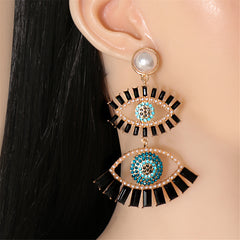 Black Crystal & Cubic Zirconia Evil Eye Drop Earrings