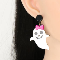 White Acrylic & Silver-Plated Bow Ghost Drop Earrings