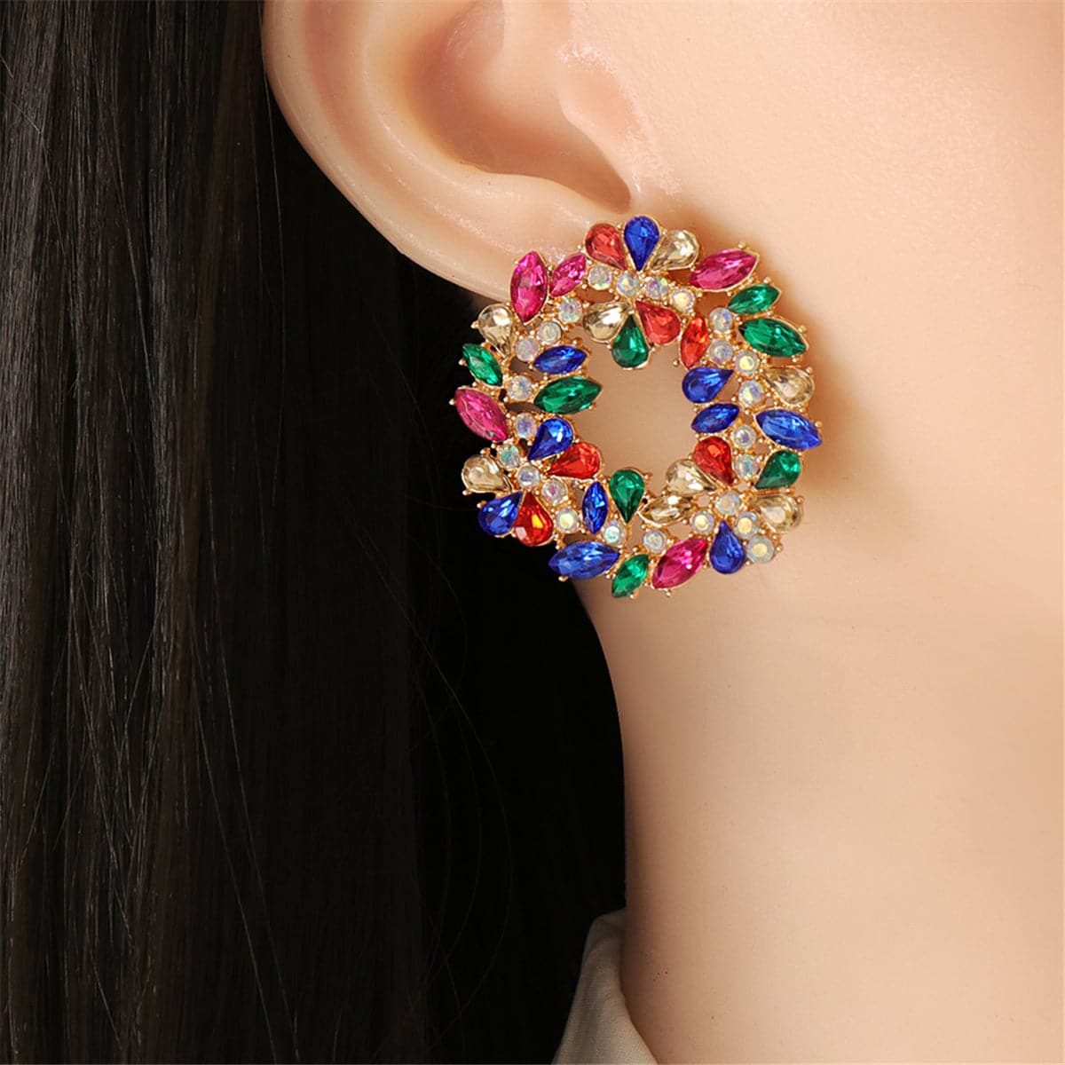 Red Multicolor Crystal & Cubic Zirconia Botany Stud Earrings