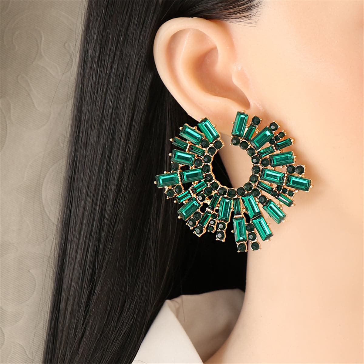 Green Cubic Zirconia & 18K Gold-Plated Hola Round Stud Earrings