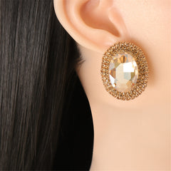 Champagne Crystal & Cubic Zirconia 18K Gold-Plated Oval Stud Earrings