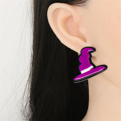 Purple Acrylic & Silver-Plated Witch Hat Drop Earrings
