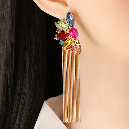 Multicolor Crystal and Cubic Zirconia 18K Gold-Plated Botany Tassel Drop Earrings, gold drop earrings for women, front view