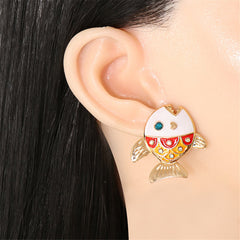 Cubic Zirconia & Enamel 18K Gold-Plated Color Block Fish Stud Earrings