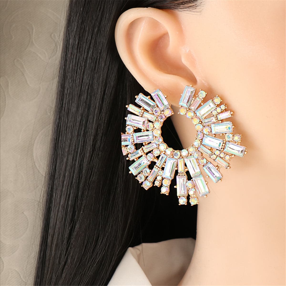 Cubic Zirconia & 18K Gold-Plated Geometric Cluster Stud Earrings