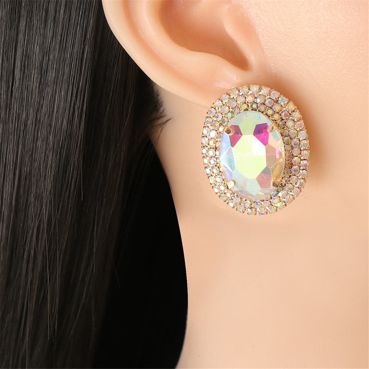 Crystal & Cubic Zirconia 18K Gold-Plated Oval Stud Earrings
