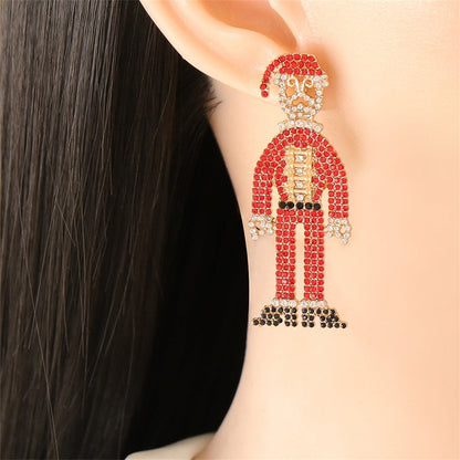 Red Cubic Zirconia and 18K Gold-Plated Santa Drop Earrings, gold drop earrings for women, front view