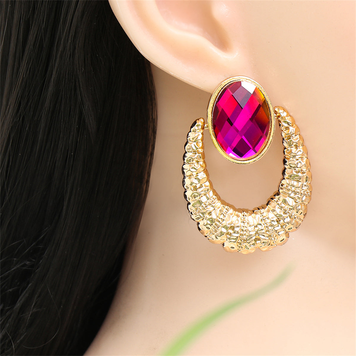 Rose Oval Crystal & 18K Gold-Plated Catch Drop Earrings