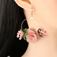 Pink Lace & Goldtone Rose Drop Earrings