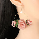 Pink Lace & Goldtone Rose Drop Earrings