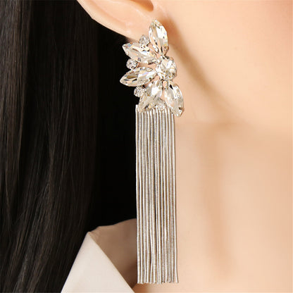 Crystal and Silver-Plated Botany Tassel Drop Earrings, silver drop earrings for women, vintage-inspired design, side view