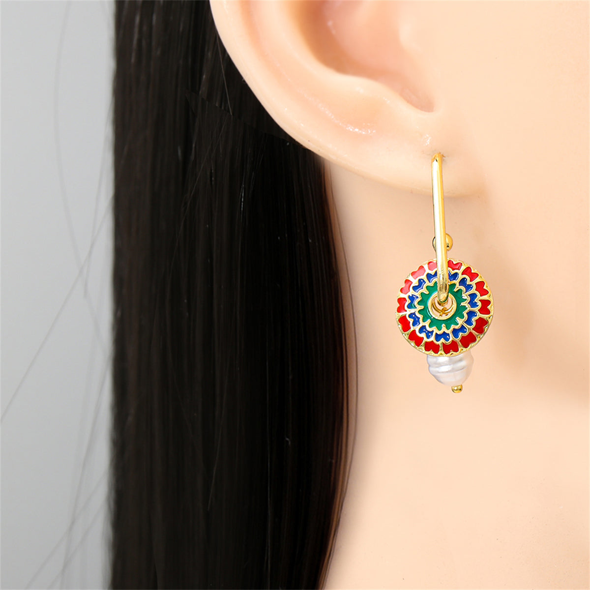 Red Enamel & Pearl 18K Gold-Plated Flower Drop Earrings